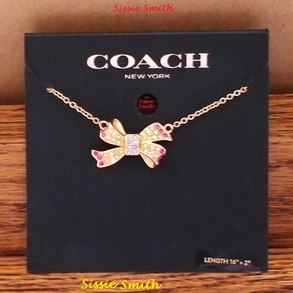 NWT Coach Pave Bow Pendant Necklace - Picture 5 of 5
